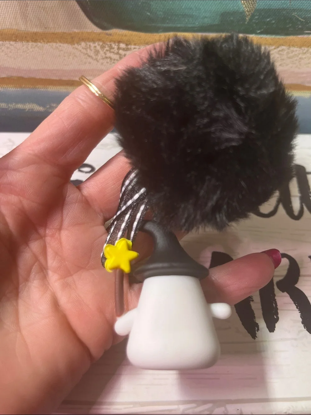 Black Pom Pom & Ghost Keychain